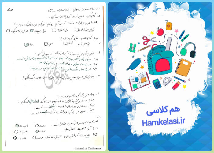 نمونه سوال علوم چهارم درس پنجم